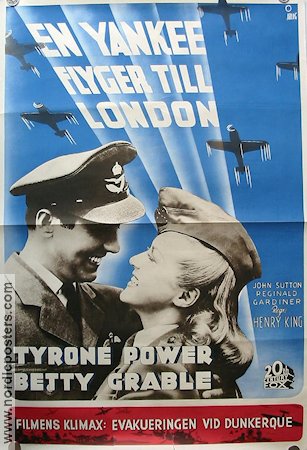 A Yank in the R.A.F 1942 movie poster Tyrone Power Betty Grable Planes