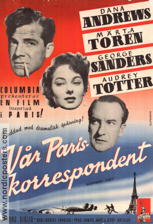 Assignment Paris 1952 movie poster Dana Andrews Märta Torén George Sanders Robert Parrish