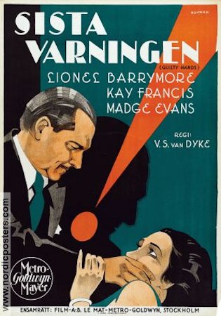 Guilty Hands (1931) Movie poster 70x100cm Lionel Barrymore/Kay Francis