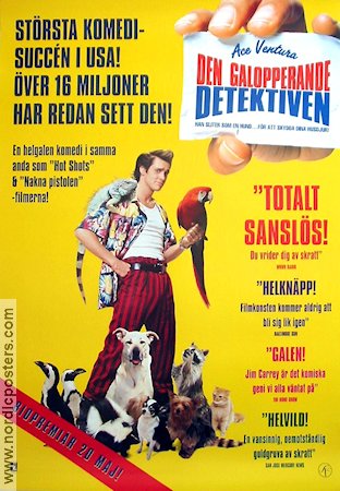Ace Ventura: Pet Detective 1994 movie poster Jim Carrey Courteney Cox Sean Young Tone Loc Dan Marino Tom Shadyac Dogs