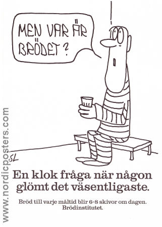 Ät mera bröd Fängelse 1978 poster Find more: Brödinstitutet Poster artwork: Staffan Lindén Food and drink