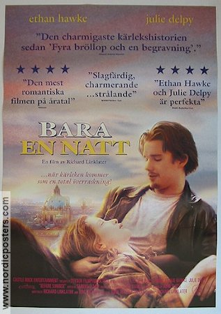 Before Sunrise 1995 movie poster Ethan Hawke Julie Delpy Richard Linklater Romance
