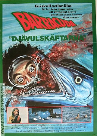 Barracuda 1978 movie poster Wayne Crawford Jason Evers Roberta Leighton Harry Kerwin Fish and shark Diving