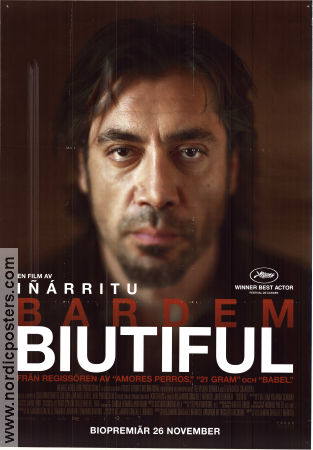 Biutiful 2010 movie poster Javier Bardem Maricel Alvarez Hanaa Bouchaib Alejandro G Inarritu