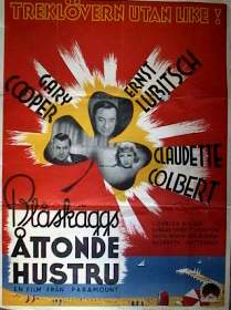 Bluebeard´s Eighth Wife 1938 movie poster Gary Cooper Claudette Colbert Ernst Lubitsch