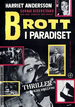 Brott i paradiset 1959 movie poster Harriet Andersson Gunnar Björnstrand Folke Mellvig