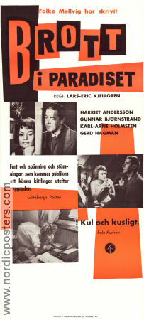 Brott i paradiset 1959 movie poster Harriet Andersson Gunnar Björnstrand Karl-Arne Holmsten Gerd Hagman Lars-Eric Kjellgren Writer: Folke Mellvig