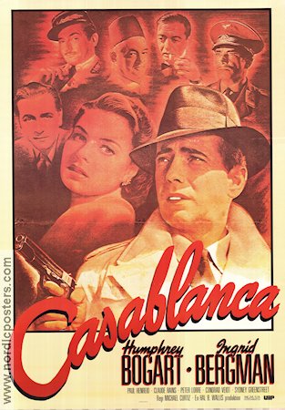 Casablanca 1942 movie poster Ingrid Bergman Humphrey Bogart Paul Henreid Peter Lorre Michael Curtiz Find more: Nazi