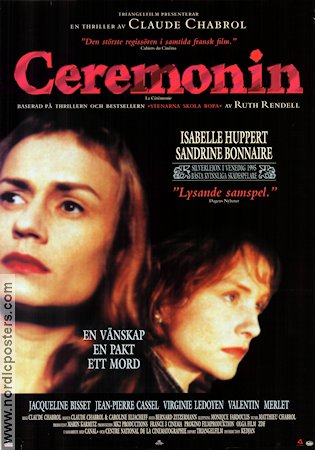 La cérémonie 1995 movie poster Isabelle Huppert Sandrine Bonnaire Jacqueline Bisset Claude Chabrol