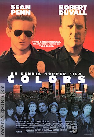 Colors 1988 movie poster Sean Penn Robert Duvall Maria Conchita Alonso Dennis Hopper Gangs Police and thieves