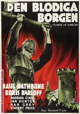 Tower of London 1939 movie poster Basil Rathbone Boris Karloff Barbara O´Neil Vincent Price Rowland V Lee