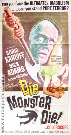 Die Monster Die! 1965 movie poster Boris Karloff Nick Adams Freda Jackson Daniel Haller Find more: Large Poster