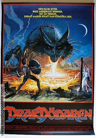 Dragonslayer 1983 movie poster Peter MacNicol Caitlin Clarke Ralph Richardson Matthew Robbins Dinosaurs and dragons