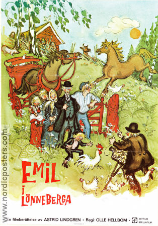 Emil i Lönneberga 1971 movie poster Allan Edwall Björn Gustafson Jan Ohlsson Olle Hellbom Writer: Astrid Lindgren Poster artwork: Björn Berg Find more: Lönneberga