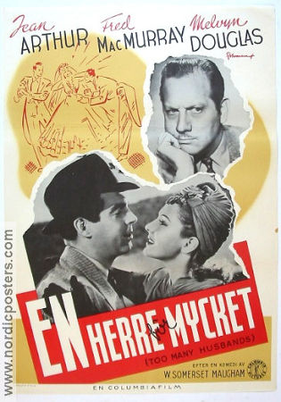 Too Many Husbands 1940 movie poster Jean Arthur Melvyn Douglas Fred MacMurray Wesley Ruggles