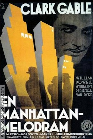 Manhattan Melodrama 1934 movie poster Clark Gable William Powell Myrna Loy