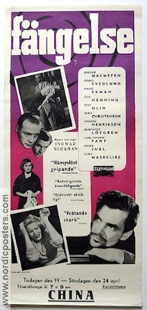 Prison 1949 movie poster Hasse Ekman Doris Svedlund Ingmar Bergman