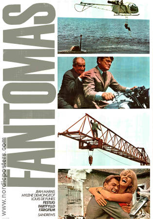 Fantomas 1964 movie poster Jean Marais Louis de Funes Mylene Demongeot André Hunebelle Agents Planes