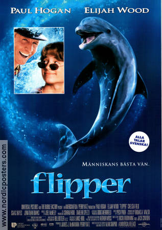 Flipper 1996 movie poster Elijah Wood Paul Hogan Jonathan Banks Alan Shapiro Fish and shark From TV