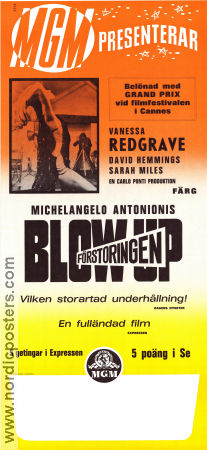Blow Up 1966 movie poster Vanessa Redgrave David Hemmings Sarah Miles Michelangelo Antonioni