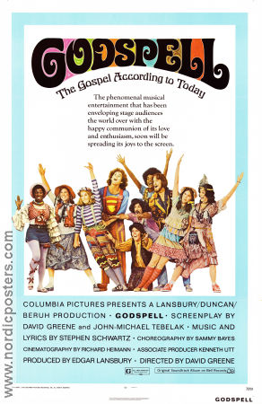 Godspell 1973 movie poster Victor Garber Lynne Thigpen Katie Hanley David Greene Musicals