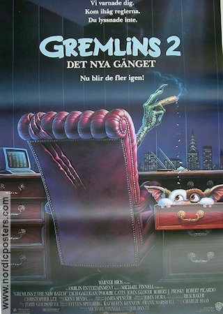 Gremlins 2: The New Batch 1990 movie poster Zach Galligan Phoebe Cates Howie Mandel Joe Dante