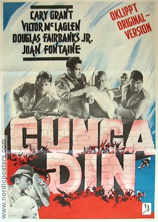 Gunga Din 1939 movie poster Cary Grant Joan Fontaine Victor McLaglen George Stevens