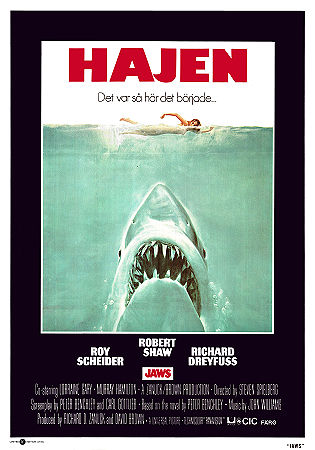 Jaws 1975 movie poster Roy Scheider Richard Dreyfuss Robert Shaw Steven Spielberg Fish and shark