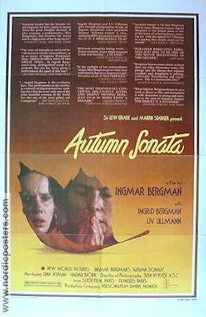 Autumn Sonata 1978 movie poster Ingrid Bergman Liv Ullmann Ingmar Bergman Photo: Sven Nykvist