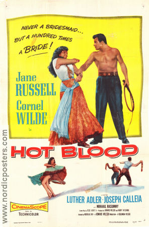 Hot Blood 1956 movie poster Jane Russell Cornel Wilde Luther Adler Nicholas Ray Musicals