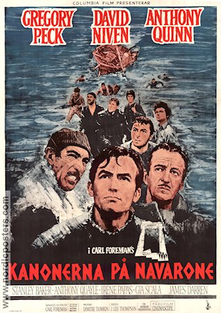 The Guns of Navarone 1961 movie poster Gregory Peck David Niven Anthony Quinn J Lee Thompson Writer: Alistair Maclean Find more: Nazi