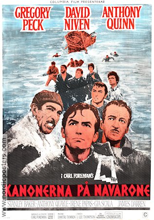 The Guns of Navarone 1961 movie poster Gregory Peck David Niven Anthony Quinn J Lee Thompson Writer: Alistair Maclean Find more: Nazi