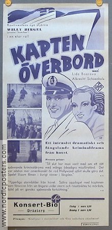 Kapten överbord 1936 movie poster Lida Baarova Willy Birgel