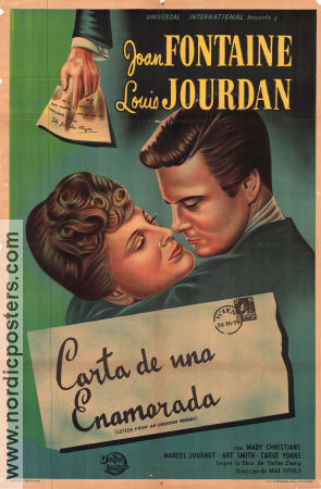 Letter From an Unknown Woman 1948 movie poster Joan Fontaine Louis Jourdan Max Ophüls Poster from: Argentine