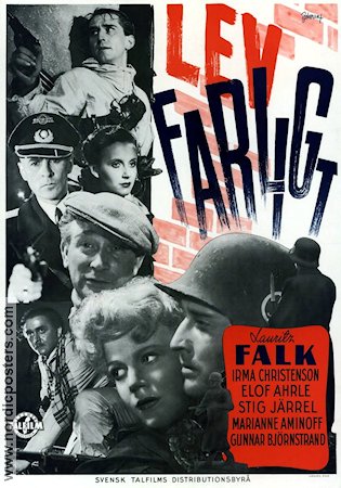 Lev farligt 1944 movie poster Lauritz Falk Irma Christenson