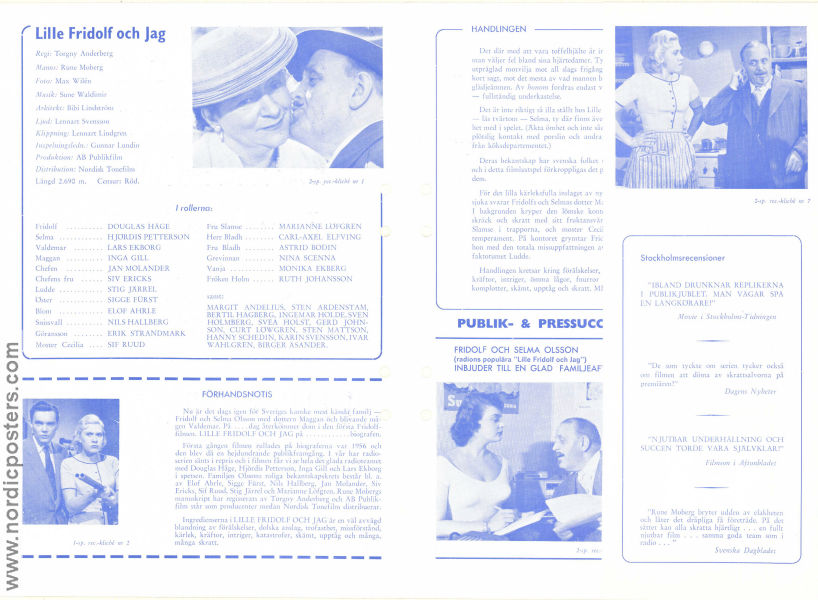 Lille Fridolf och jag 1957 program Douglas Håge Hjördis Petterson Lars Ekborg Inga Gill Torgny Anderberg Find more: Lilla Fridolf From comics