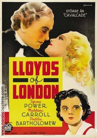 Lloyd´s of London 1936 movie poster Tyrone Power Madeleine Carroll Freddie Bartholomew