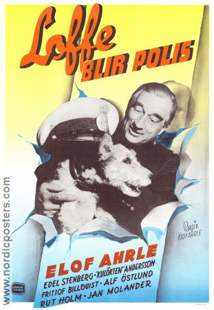Loffe blir polis 1950 movie poster Edel Stenberg Wiktor Andersson Elof Ahrle Dogs Police and thieves