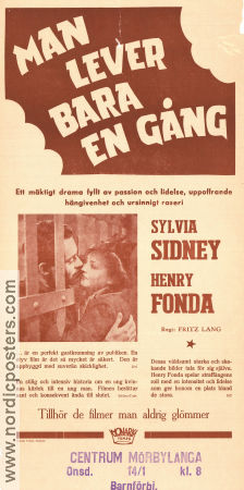 You Only Live Once 1937 movie poster Sylvia Sidney Henry Fonda Barton MacLane Fritz Lang Film Noir
