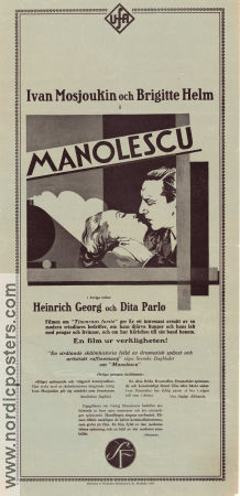 Manolescu 1929 movie poster Ivan Mozzhukhin Brigitte Helm Heinrich George Viktor Tourjansky Production: UFA