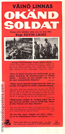 Tuntematon sotilas 1955 poster Kosti Klemelä Edvin Laine