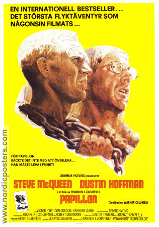Papillon 1973 movie poster Steve McQueen Dustin Hoffman Victor Jory Franklin J Schaffner
