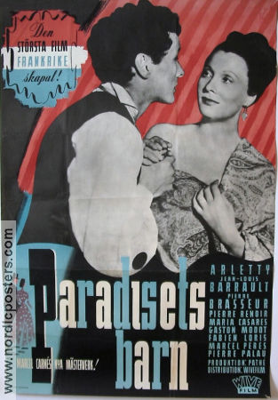 Les enfants du paradis 1945 movie poster Arletty Jean-Louis Barrault Pierre Brasseur Marcel Carné