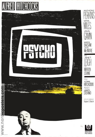 Psycho 1960 movie poster Anthony Perkins Janet Leigh Vera Miles Alfred Hitchcock Writer: Robert Bloch