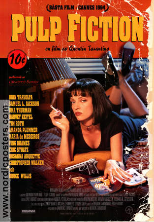 Pulp Fiction 1994 movie poster John Travolta Bruce Willis Uma Thurman Samuel L Jackson Tim Roth Quentin Tarantino Cult movies