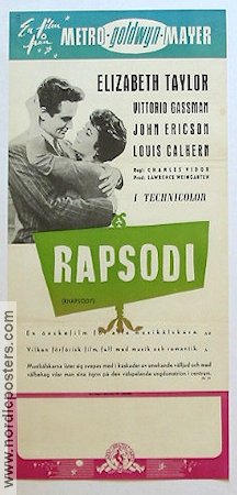 Rhapsody 1954 movie poster Elizabeth Taylor Vittorio Gassman John Ericson Charles Vidor Musicals