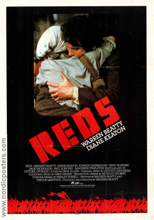 Reds 1981 movie poster Robert Redford Diane Keaton Edward Herrmann Warren Beatty Politics
