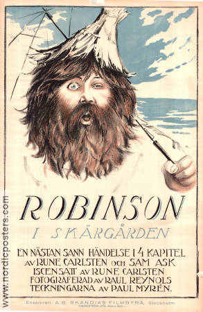 Robinson i skärgården 1920 movie poster Eric Lindholm Paul Myrén Rune Carlsten Writer: Sam Ask Production: Filmindustri AB Skandia Beach Skärgård Animation