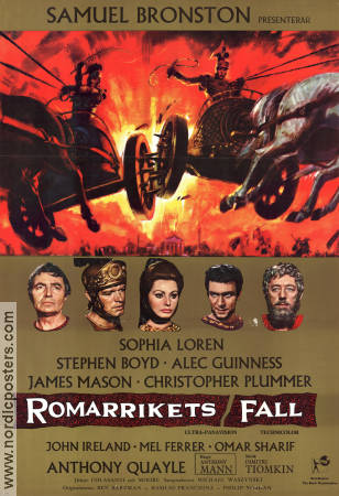 The Fall of the Roman Empire 1964 movie poster Sophia Loren Alec Guinness James Mason Christopher Plummer Anthony Mann Sword and sandal