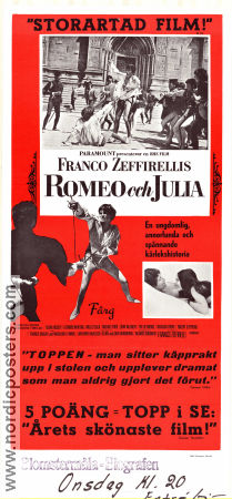 Romeo and Juliet 1968 movie poster Olivia Hussey Leonard Whiting Franco Zeffirelli Writer: William Shakespeare